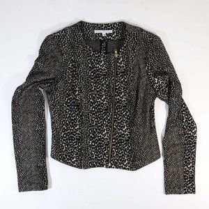 Donna Degnan Leopard Print Asymmetrical Zippered Jacket